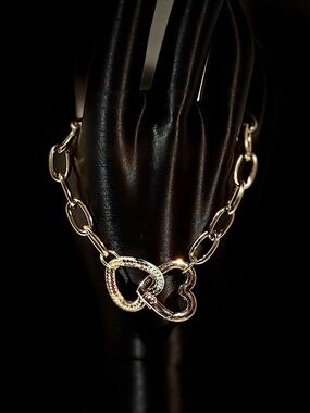 Gold Heart Link Bracelet with Zircon Accents